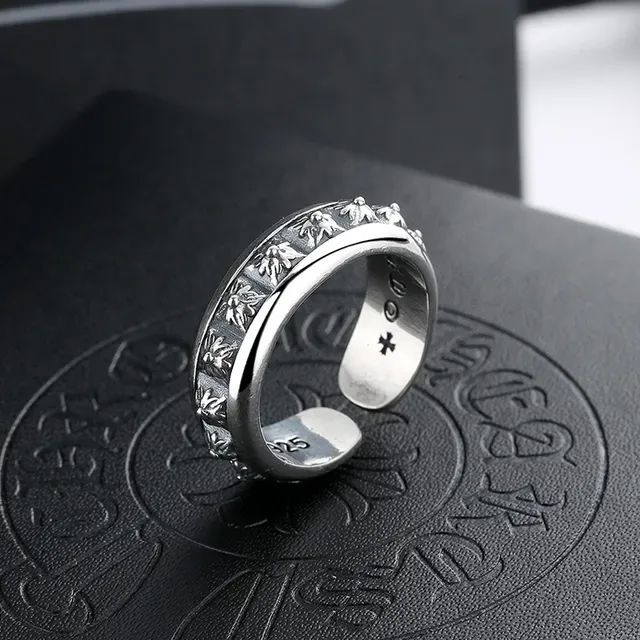 Silver-Tone Floral Relief Adjustable Ring 4