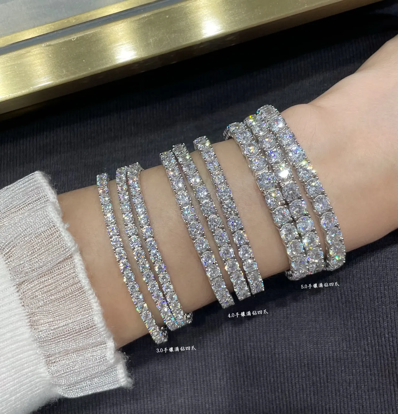 Silver-Tone Full-Pavé Four-Prong Multi-Row Bangle Bracelet 8