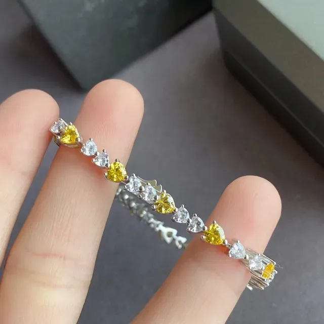 Silver-Tone Heart Stone Alternating Yellow and Clear Bracelet 2