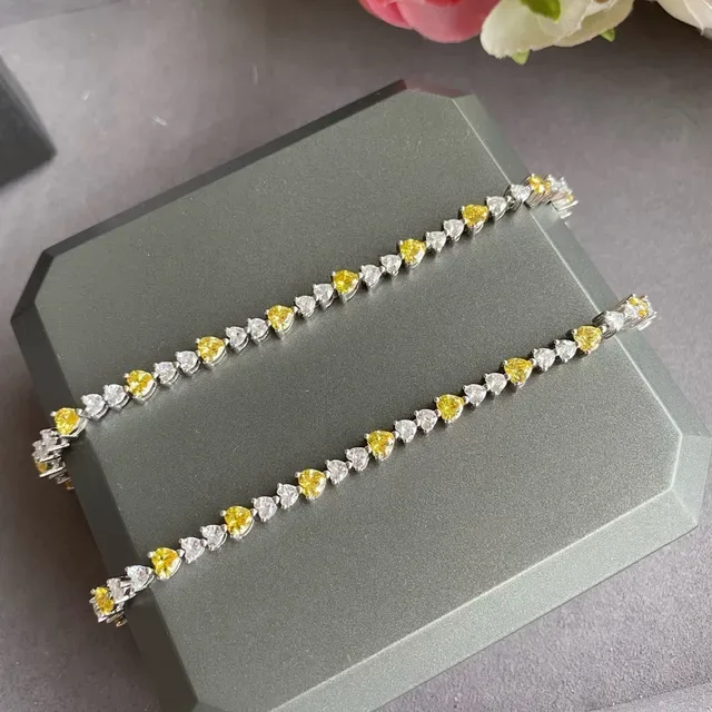 Silver-Tone Heart Stone Alternating Yellow and Clear Bracelet 3