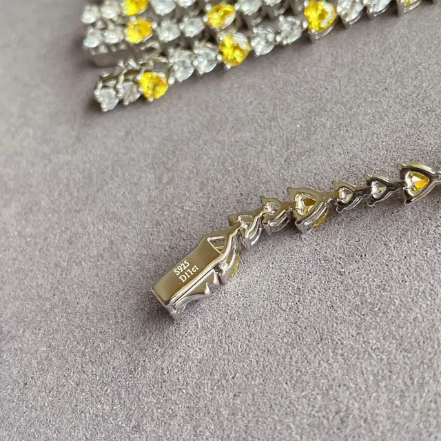 Silver-Tone Heart Stone Alternating Yellow and Clear Bracelet 4