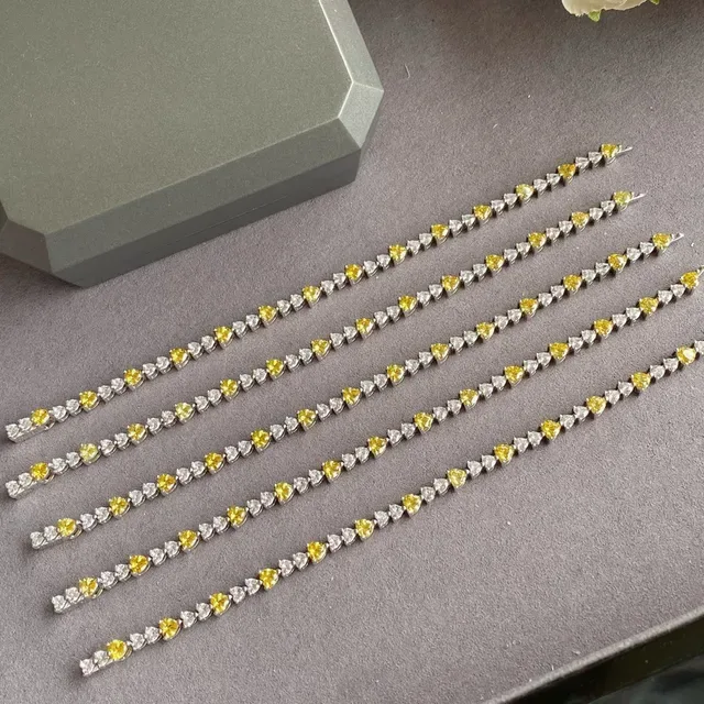 Silver-Tone Heart Stone Alternating Yellow and Clear Bracelet 5