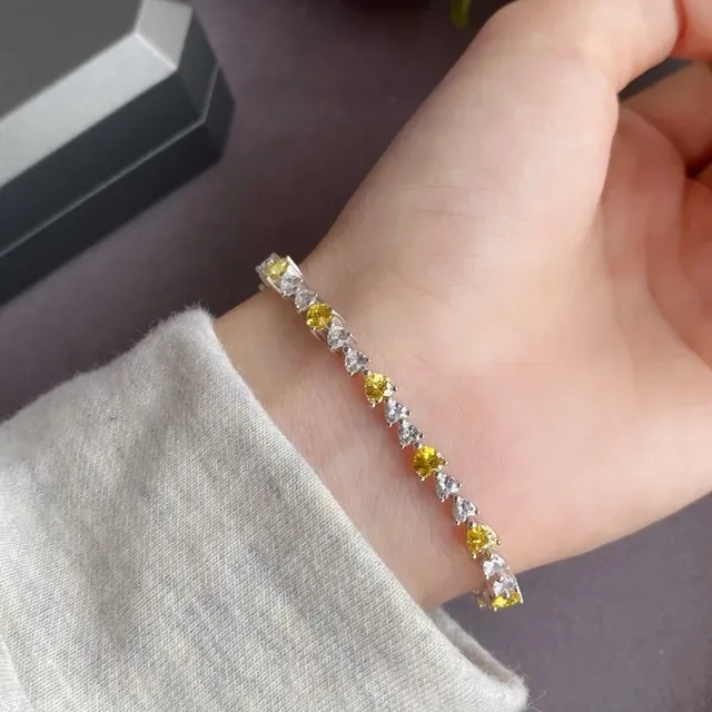 Silver-Tone Heart Stone Alternating Yellow and Clear Bracelet 8