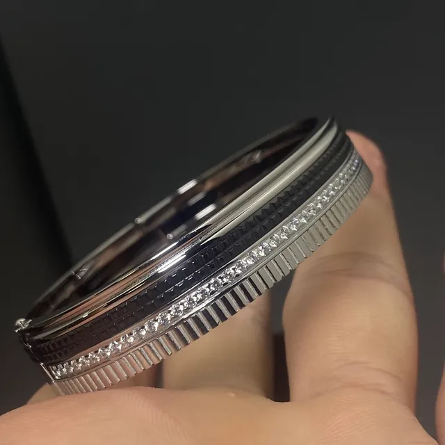Silver-Tone Multi-Band Pavé-Set Ridge Texture Bracelet 2