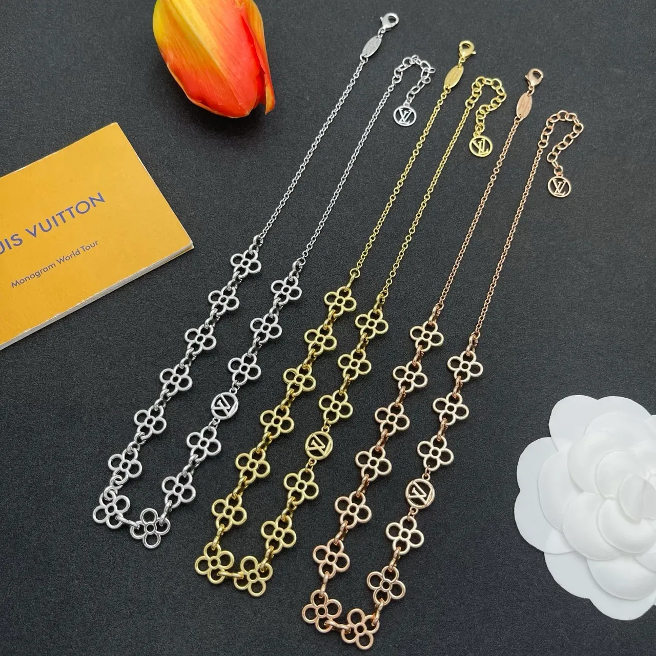 Silver-Tone Openwork Floral Link Necklace 3