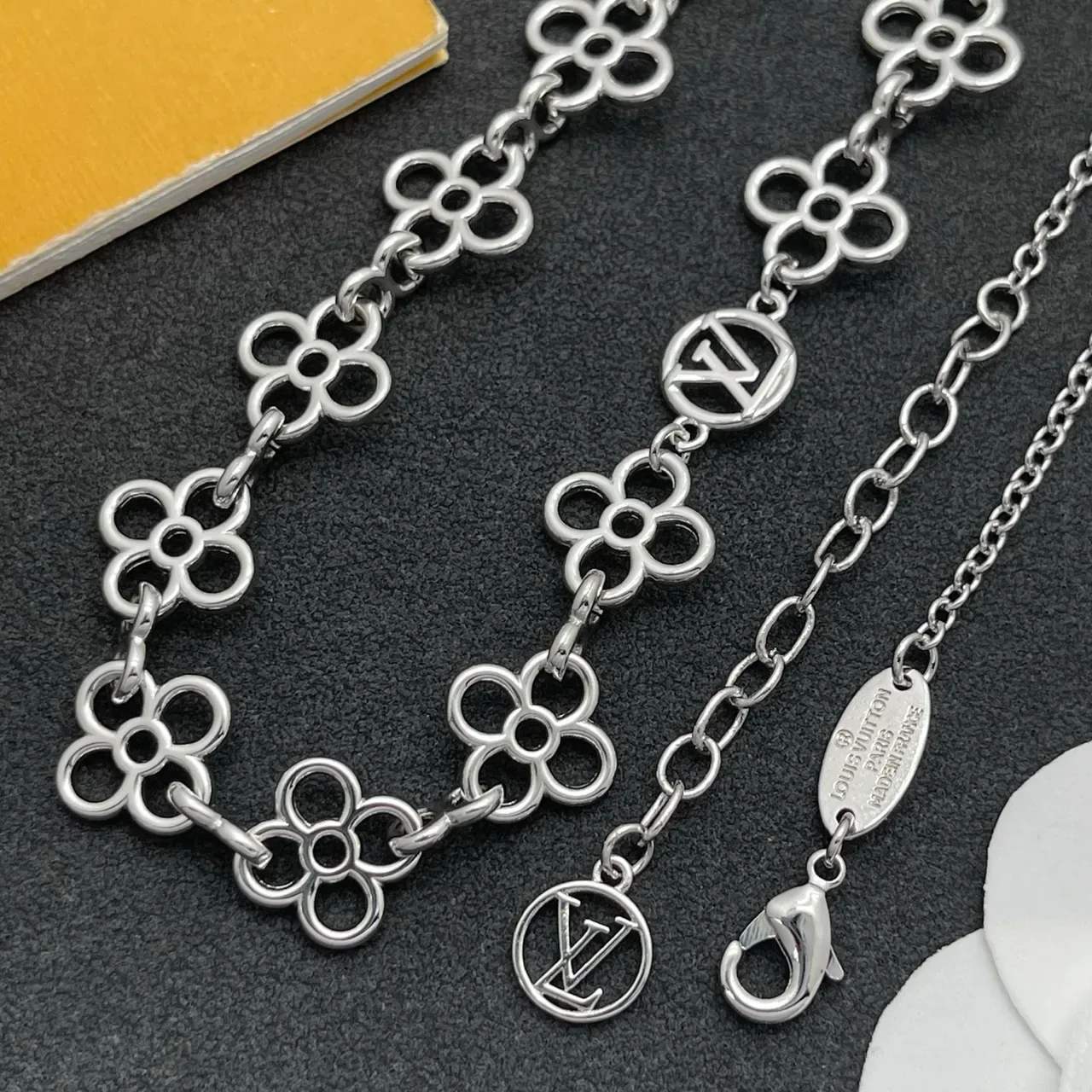Silver-Tone Openwork Floral Link Necklace 6