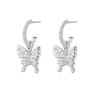 Silver-Tone Pavé Butterfly Hoop Earrings