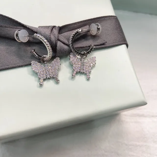 Silver-Tone Pavé Butterfly Hoop Earrings 3