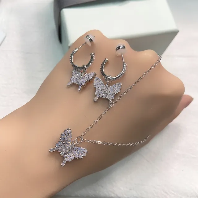 Silver-Tone Pavé Butterfly Hoop Earrings 4