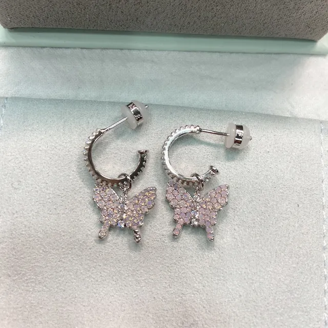 Silver-Tone Pavé Butterfly Hoop Earrings 6