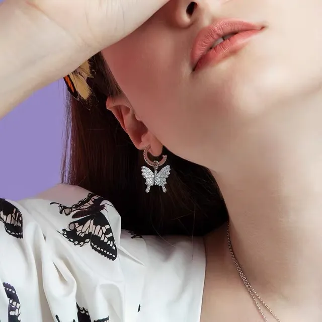 Silver-Tone Pavé Butterfly Hoop Earrings 7