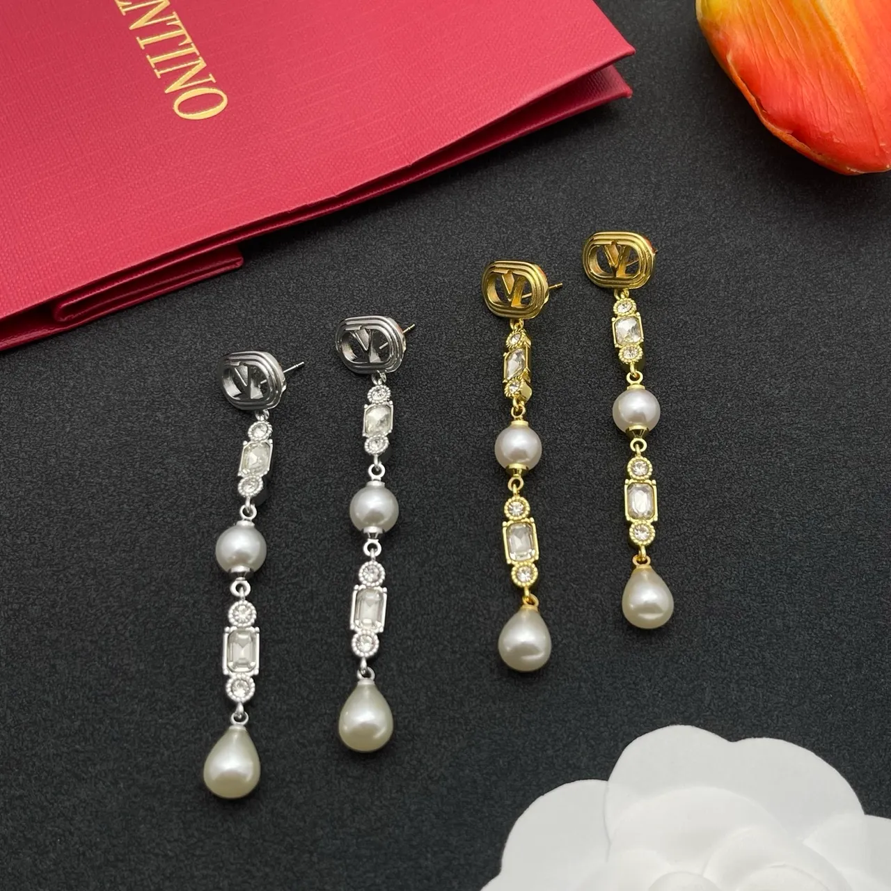 Silver-Tone Pearl and Crystal Drop Earrings 2