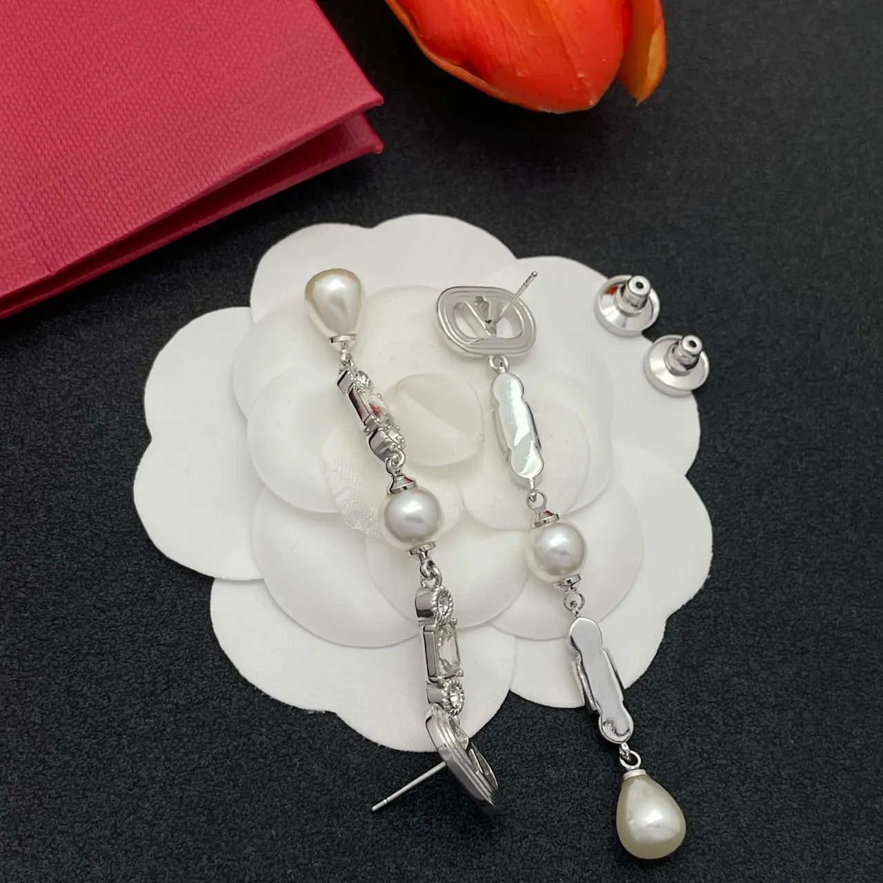 Silver-Tone Pearl and Crystal Drop Earrings 4