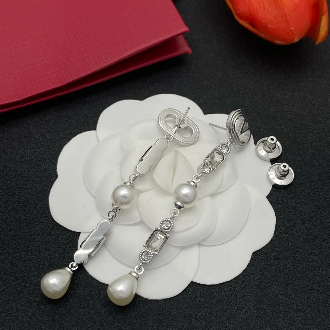 Silver-Tone Pearl and Crystal Drop Earrings 5