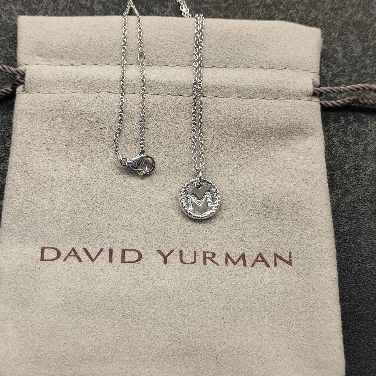 Silver-Tone Rope-Edge Initial M Disc Necklace 5