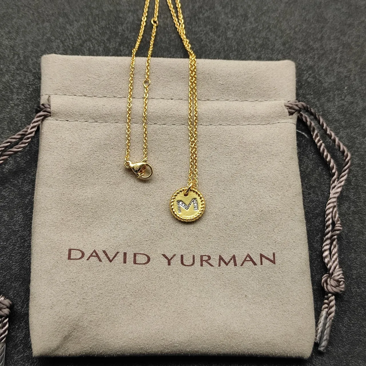 Silver-Tone Rope-Edge Initial M Disc Necklace 6