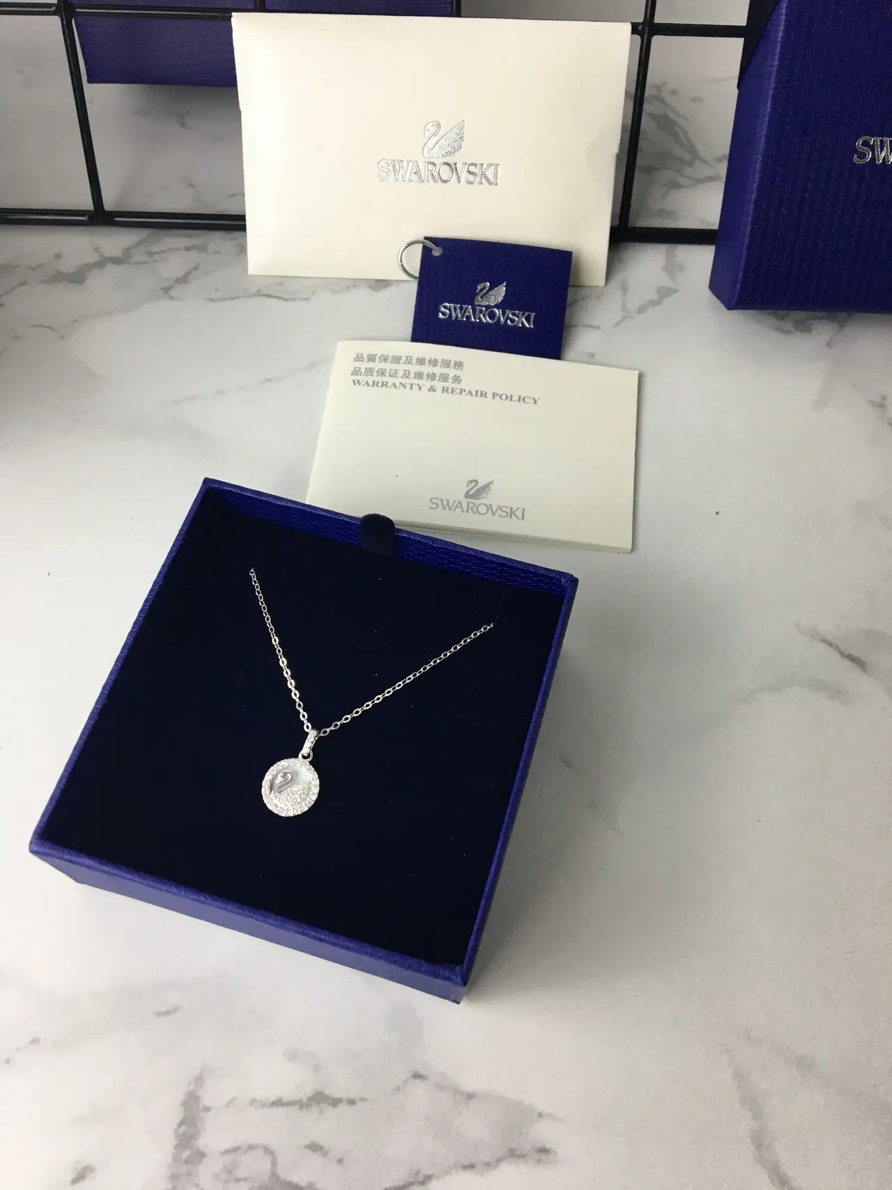 Silver-Tone Swan Motif Pavé Pendant Necklace 2