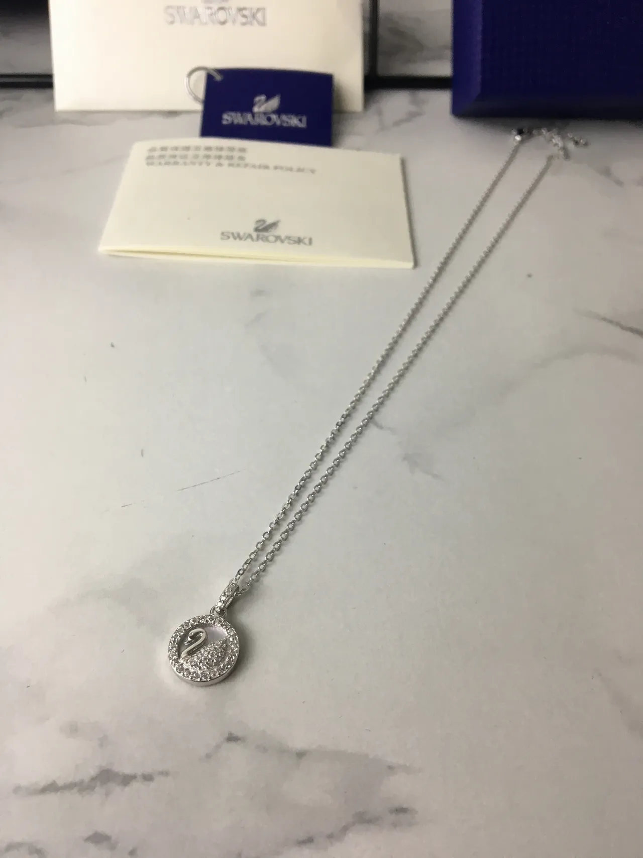 Silver-Tone Swan Motif Pavé Pendant Necklace 6