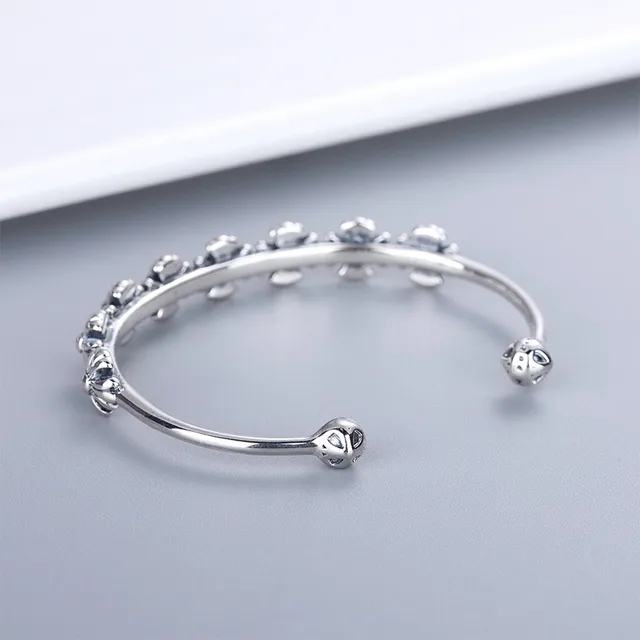 Silver-Toned Floral Motif Open Cuff Bracelet 2