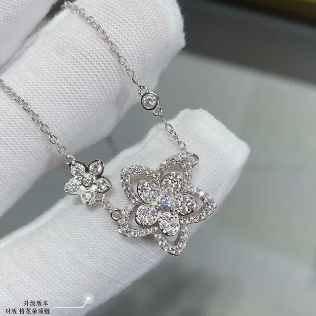 Silver-Toned Pavé Flower Dual-Pendant Necklace 2