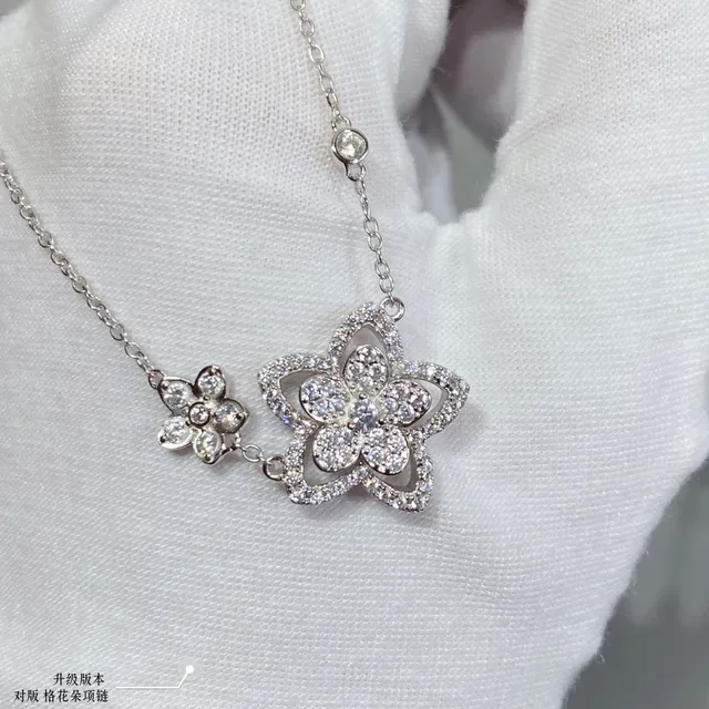 Silver-Toned Pavé Flower Dual-Pendant Necklace 3