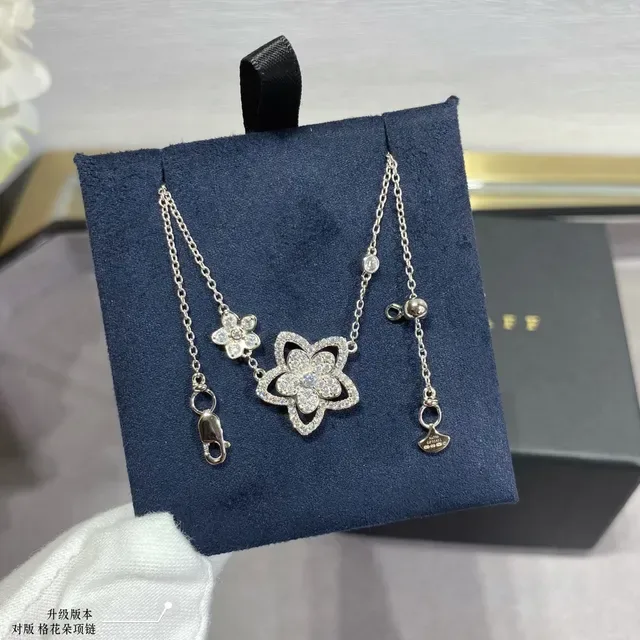 Silver-Toned Pavé Flower Dual-Pendant Necklace 5