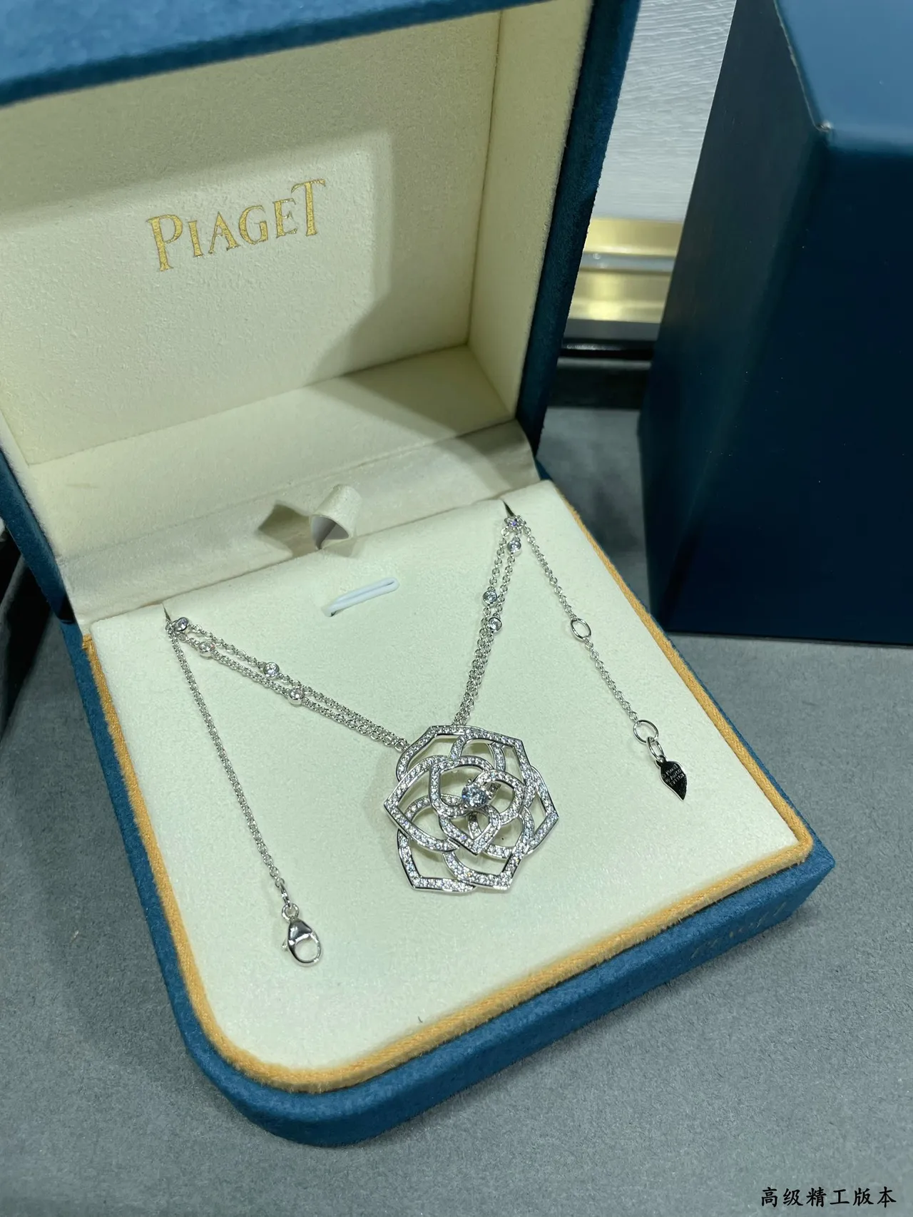 Silver-Toned Pavé Rose Openwork Pendant Necklace 4