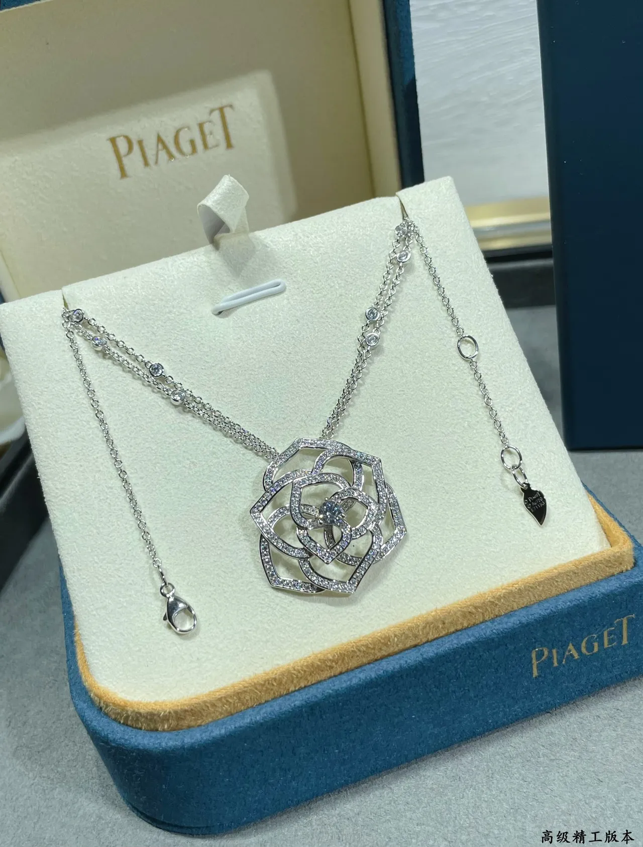 Silver-Toned Pavé Rose Openwork Pendant Necklace 6