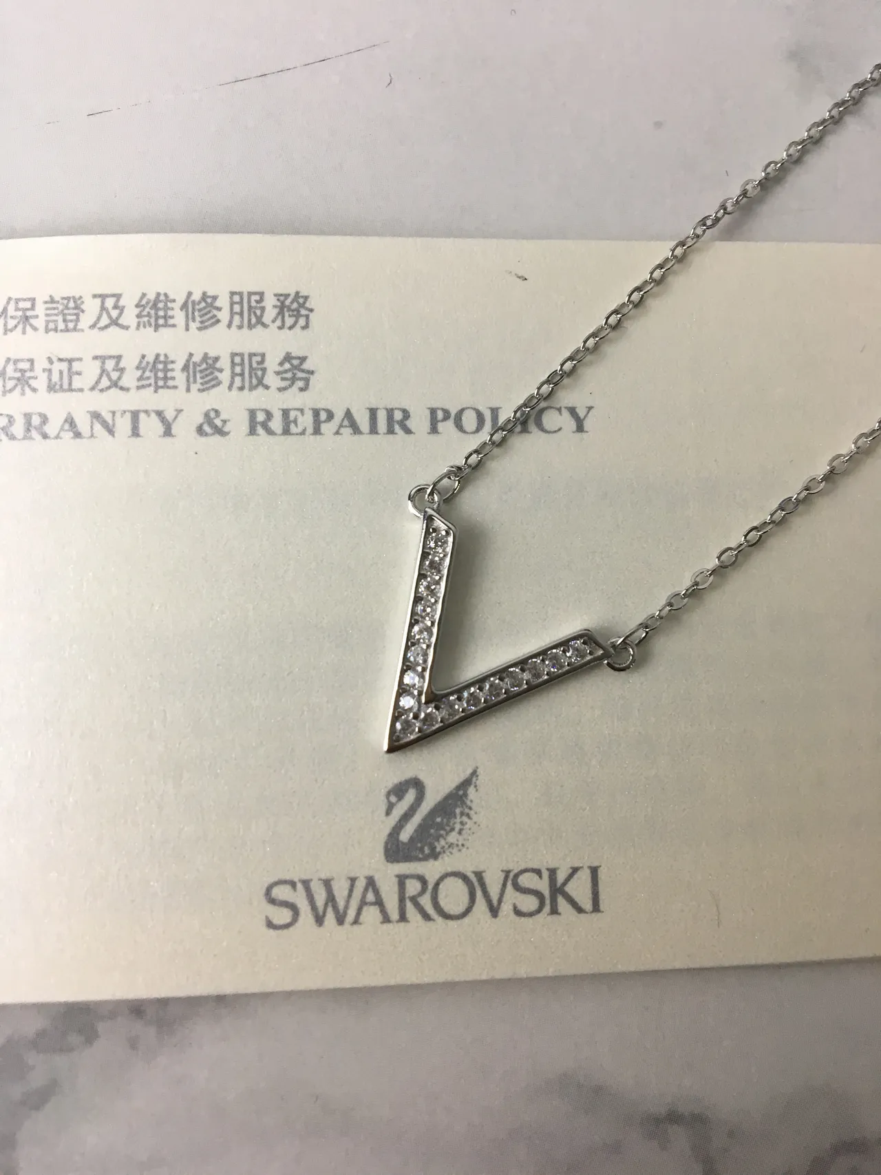 Silver-Toned V-Shaped Pavé Stone Pendant Necklace 2