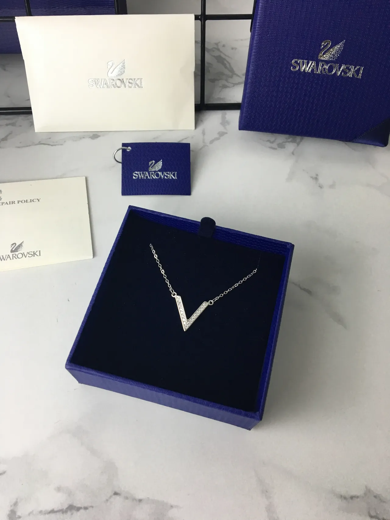 Silver-Toned V-Shaped Pavé Stone Pendant Necklace 4