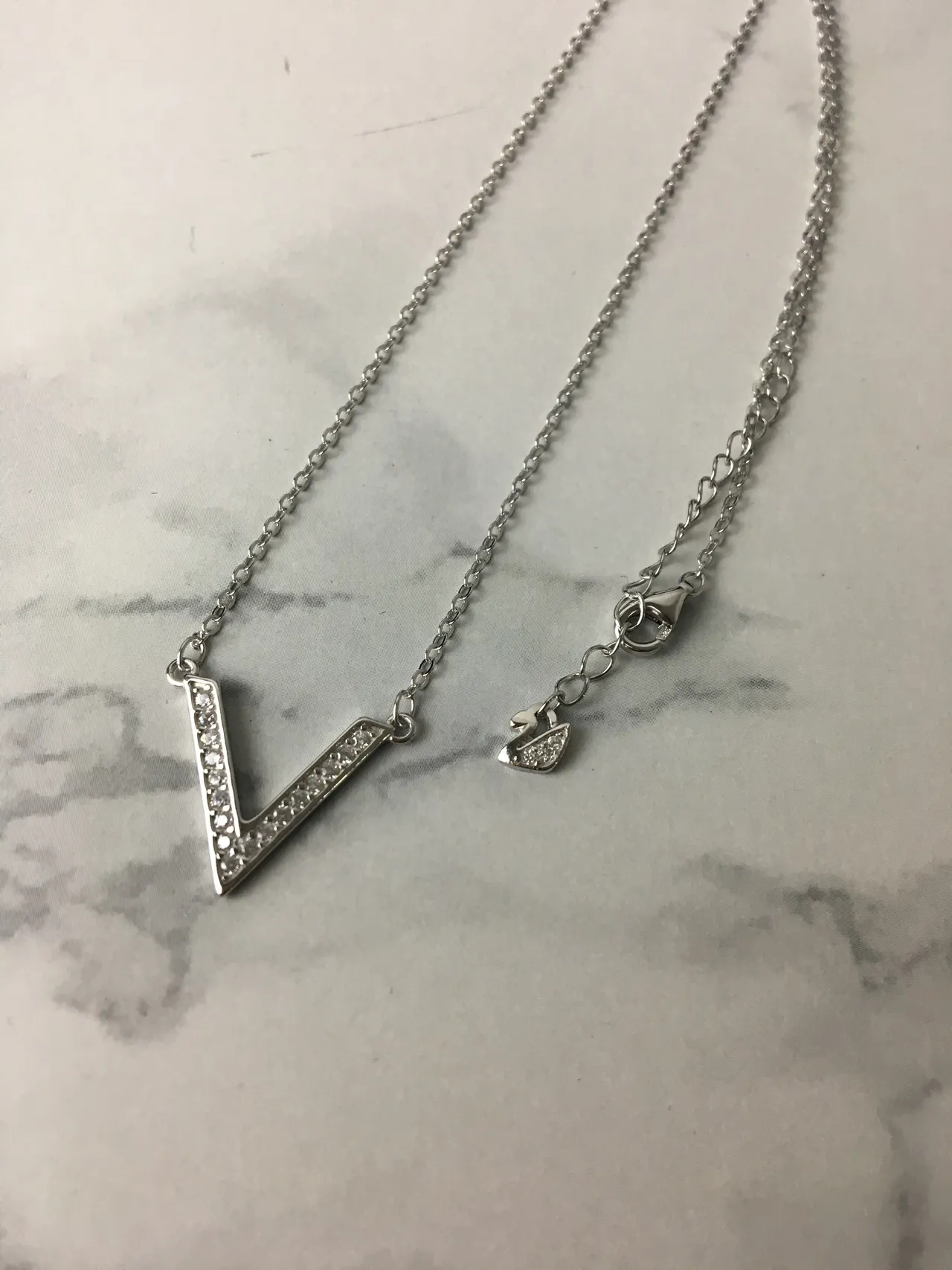 Silver-Toned V-Shaped Pavé Stone Pendant Necklace 5