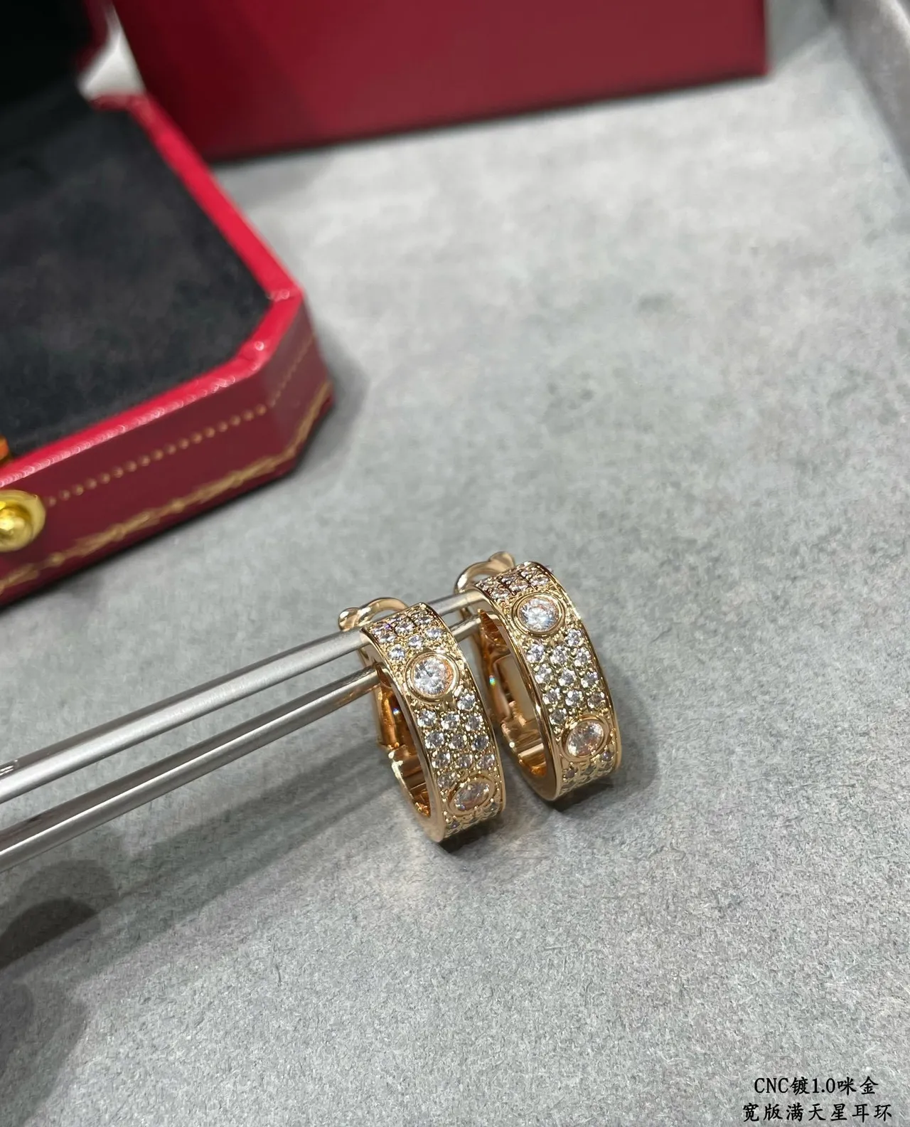 Silver Transparent Hinged Hoop Pavé-Set Stones Earrings 3