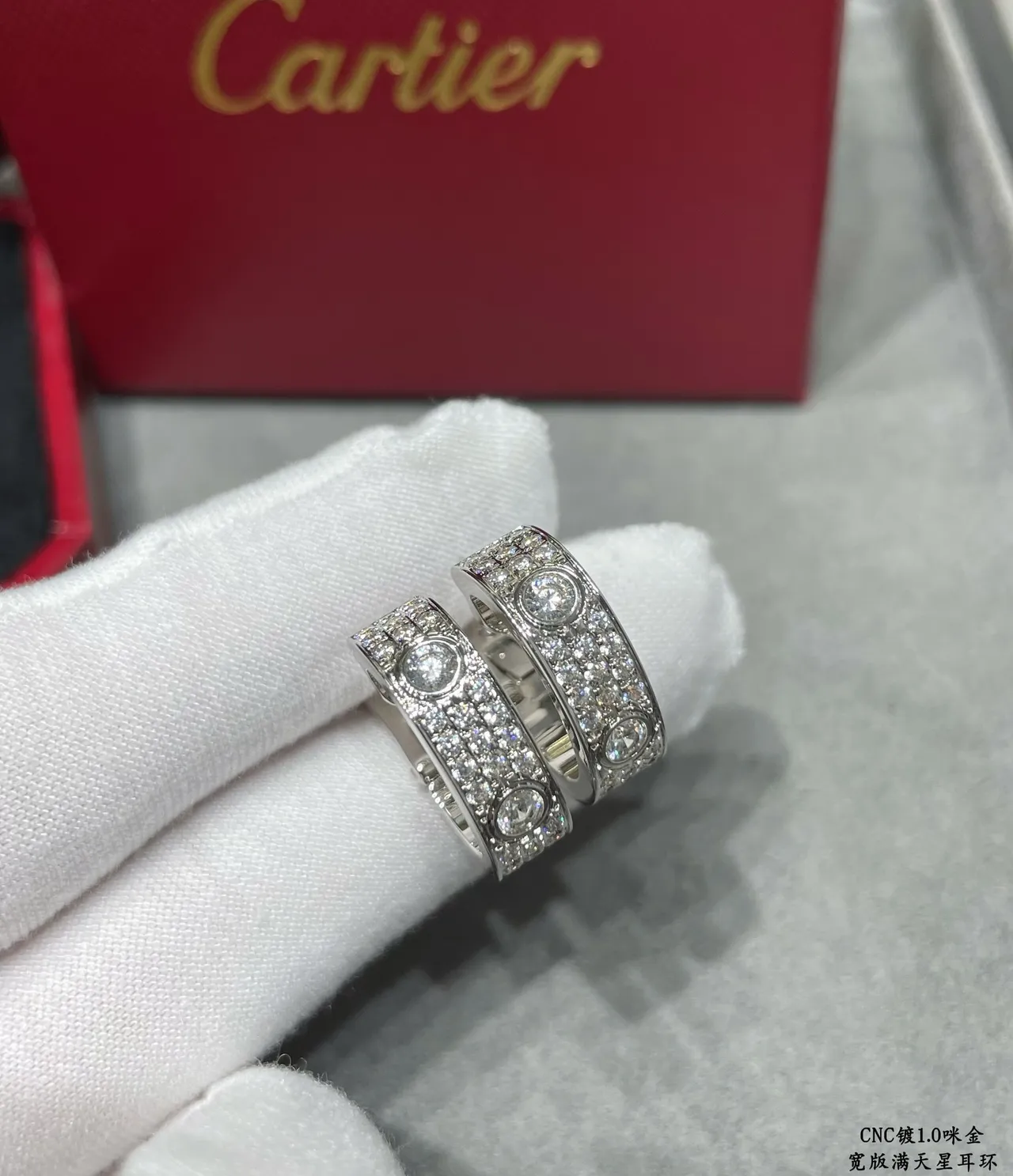 Silver Transparent Hinged Hoop Pavé-Set Stones Earrings 6