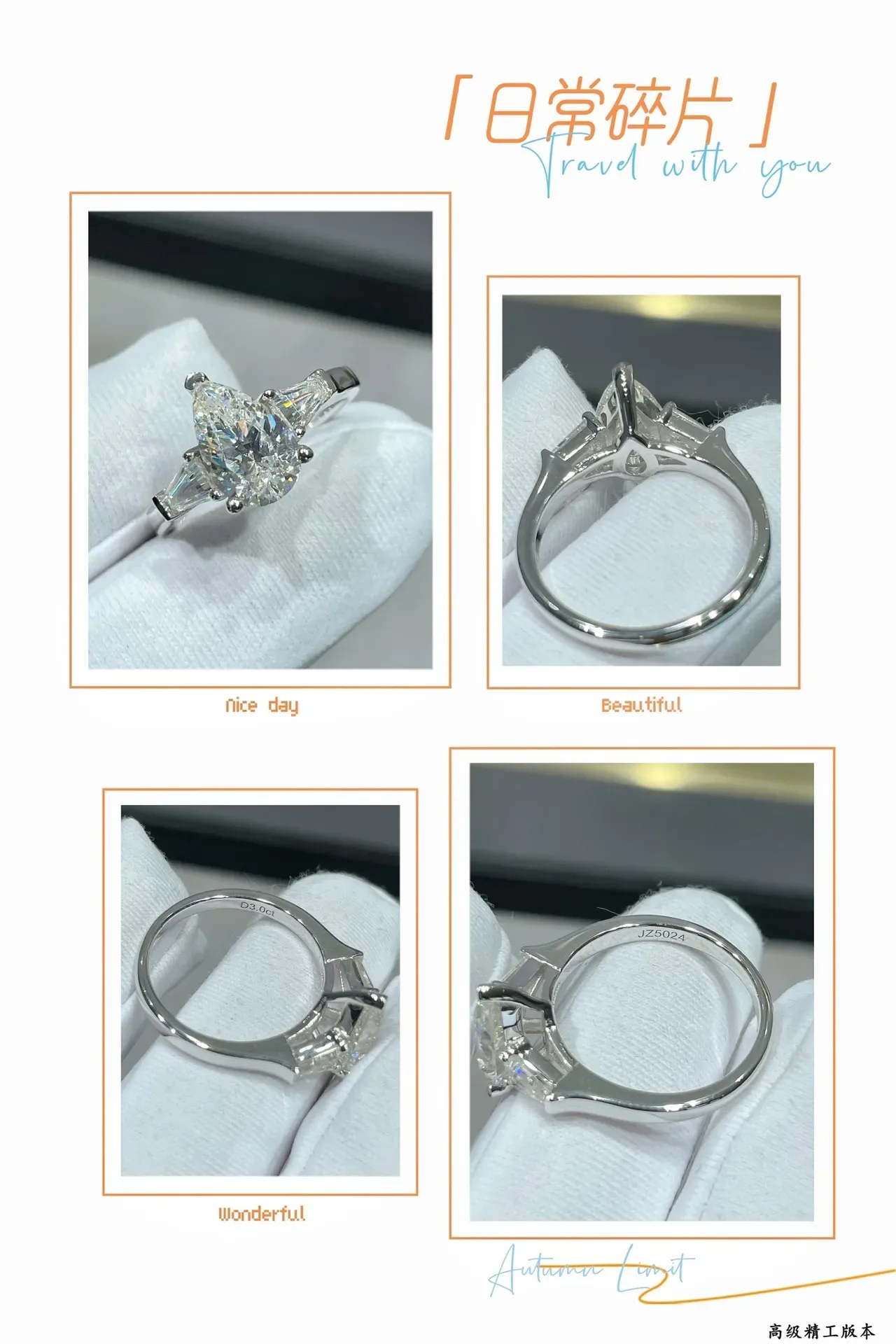 Silver Transparent Pear-Cut Center Stone Tapered Baguette Side Stones Ring 3