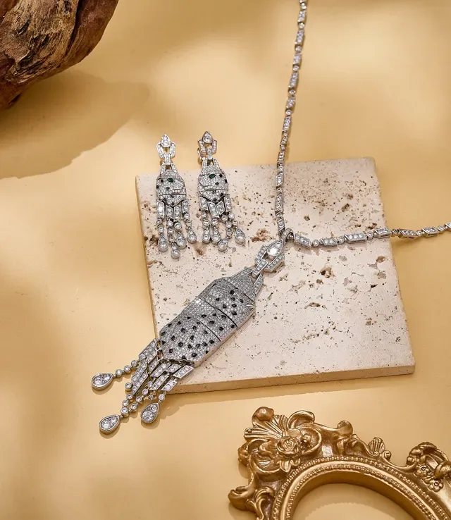 Silver White Pavé Gemstone Fringe Tassel Necklace 3