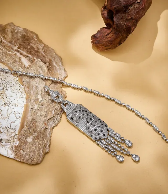Silver White Pavé Gemstone Fringe Tassel Necklace 5