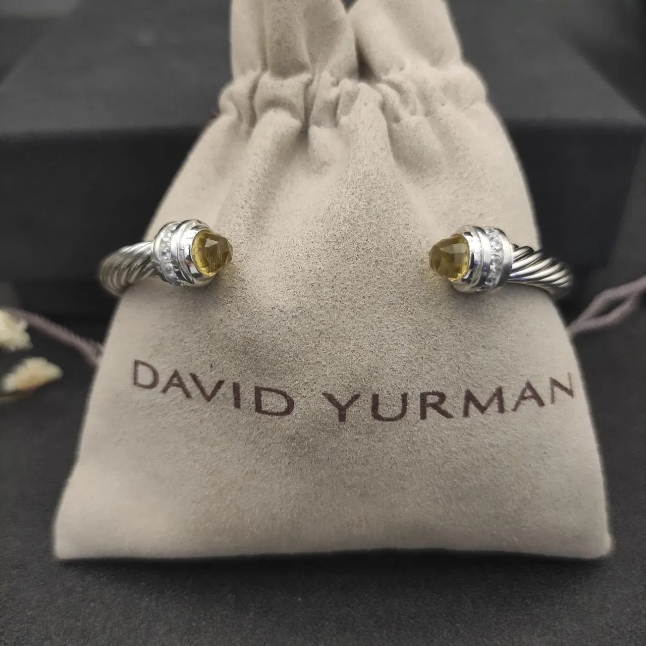 Silver Yellow Twisted Cable Faceted Stone Terminals Bracelet 3
