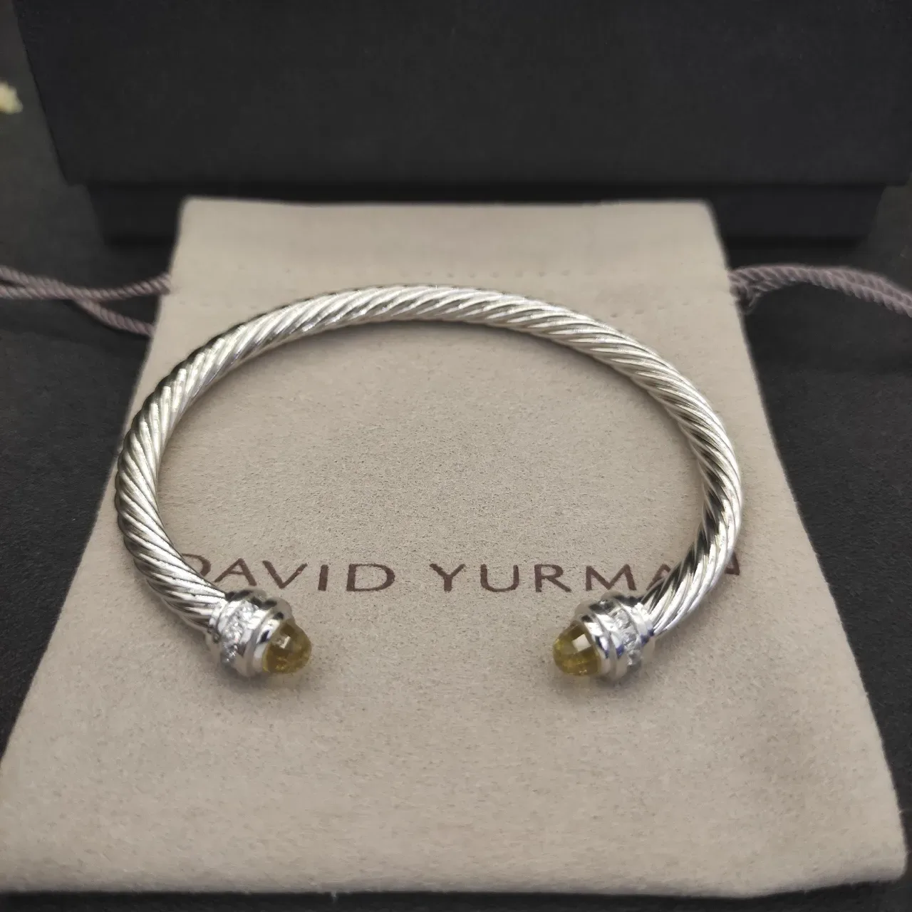 Silver Yellow Twisted Cable Faceted Stone Terminals Bracelet 4