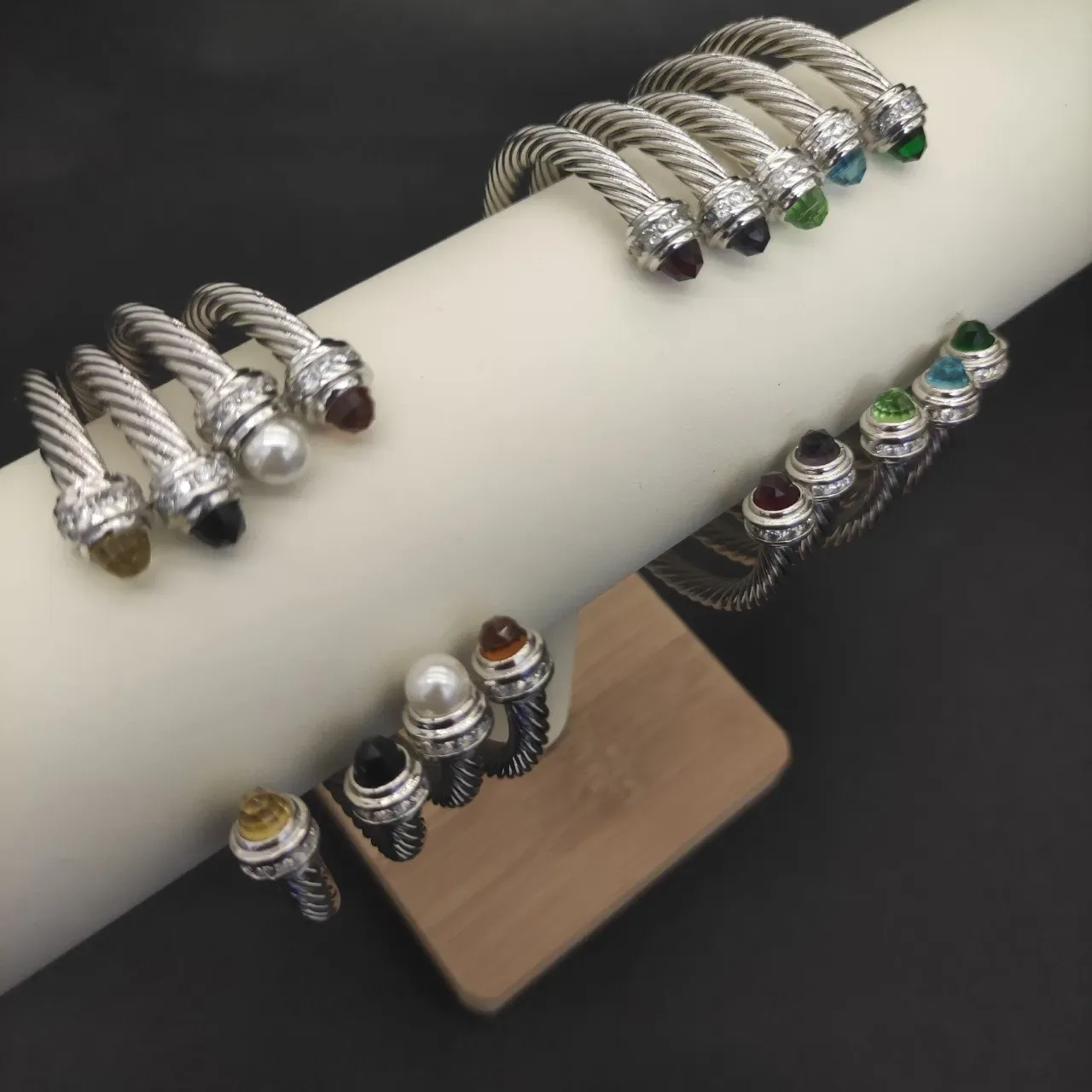 Silver Yellow Twisted Cable Faceted Stone Terminals Bracelet 5