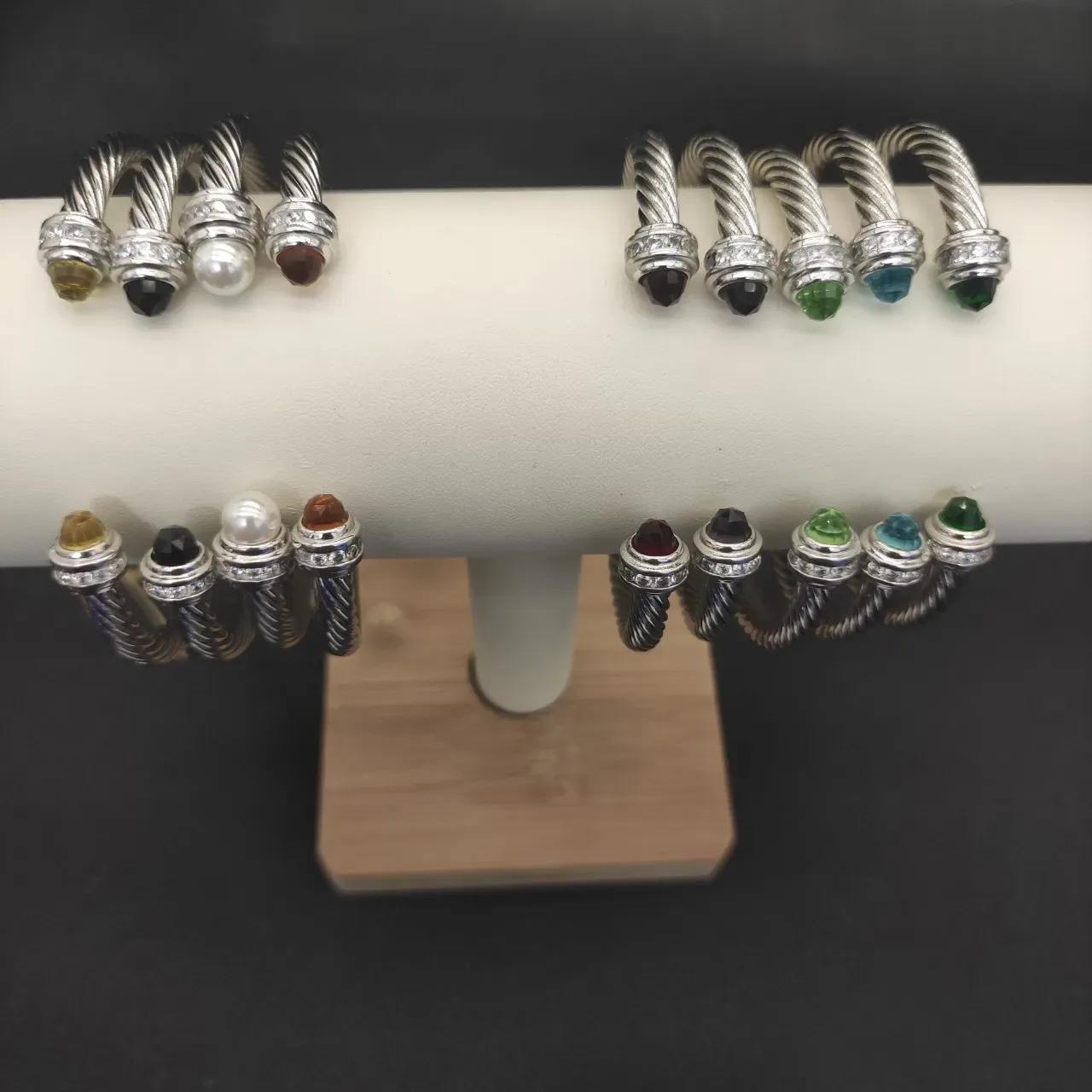 Silver Yellow Twisted Cable Faceted Stone Terminals Bracelet 6