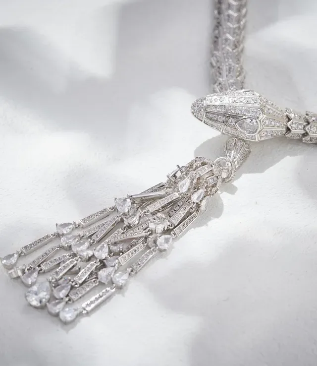 Snake-Link Gem-Set Tassel Pendant Necklace 7