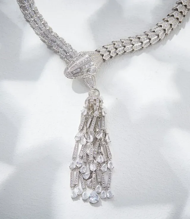 Snake-Link Gem-Set Tassel Pendant Necklace 8