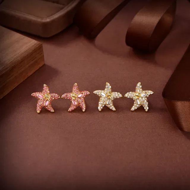 Star-Shaped Pave Crystal and Cabochon Stud Earrings 3