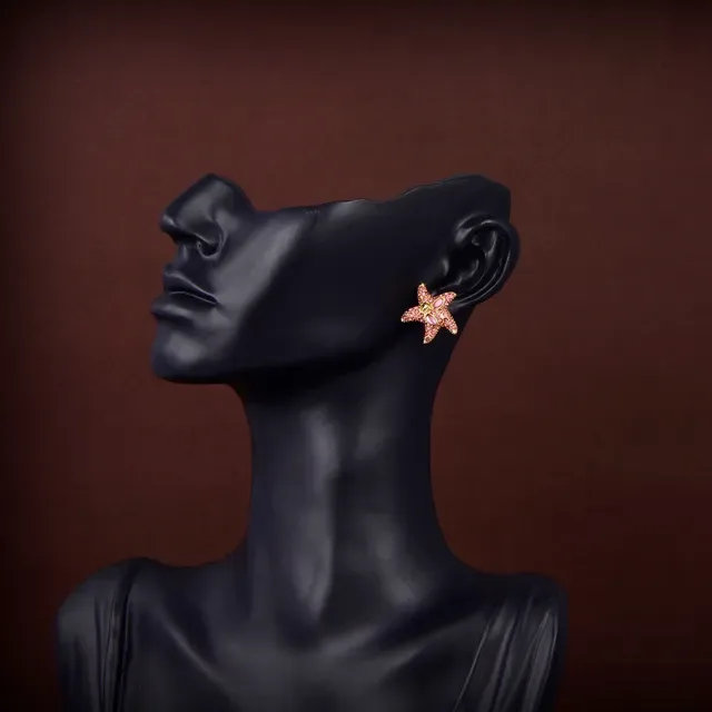 Star-Shaped Pave Crystal and Cabochon Stud Earrings 7