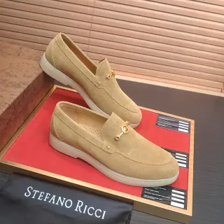 Stefano Ricci 米色金色麂皮鞋面马衔扣五金乐福鞋