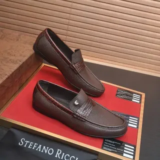 Stefano Ricci भूरा ग्रेन लेदर क्रोकोडाइल एम्बॉस पट्टा लूफर