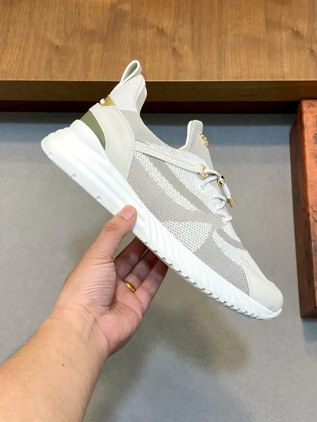 Stefano Ricci Off-White and Gray Mesh Lifestyle Sneakers 4