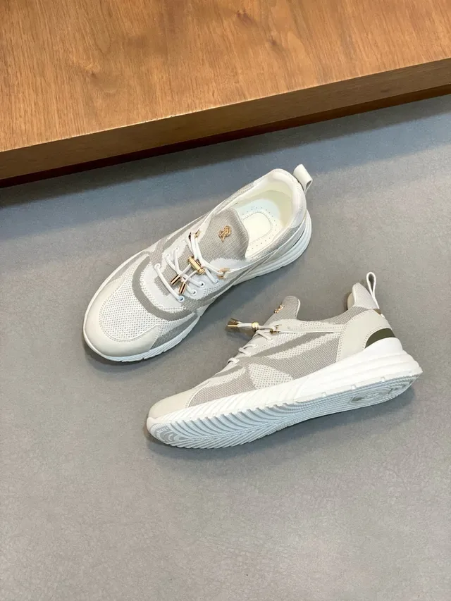 Stefano Ricci Off-White and Gray Mesh Lifestyle Sneakers 5