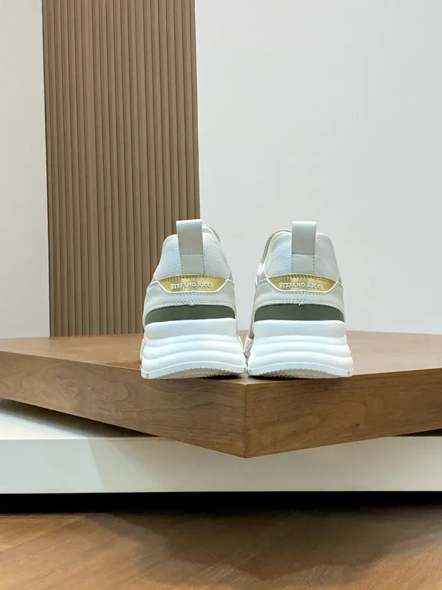 Stefano Ricci Off-White and Gray Mesh Lifestyle Sneakers 8