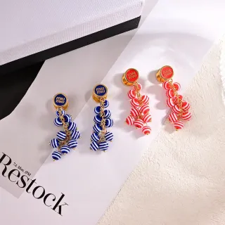 Striped Enamel Bead Dangling Cluster Earrings